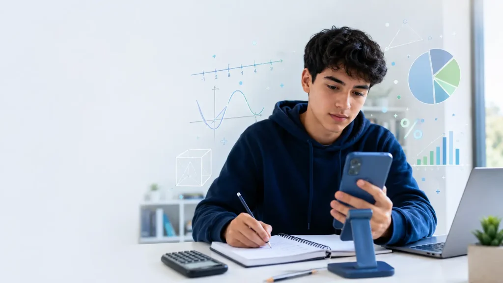 temario PAES matemática 2026 con estudiante preparando la prueba desde el celular