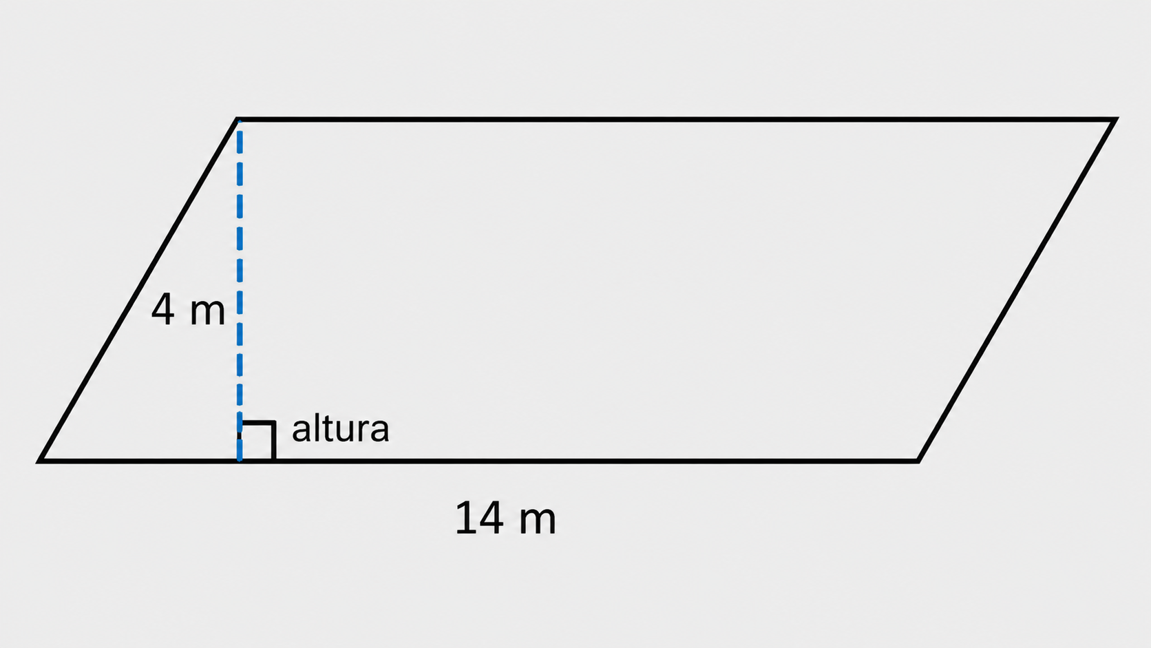 Paralelogramo con base 14 m y altura perpendicular 4 m.