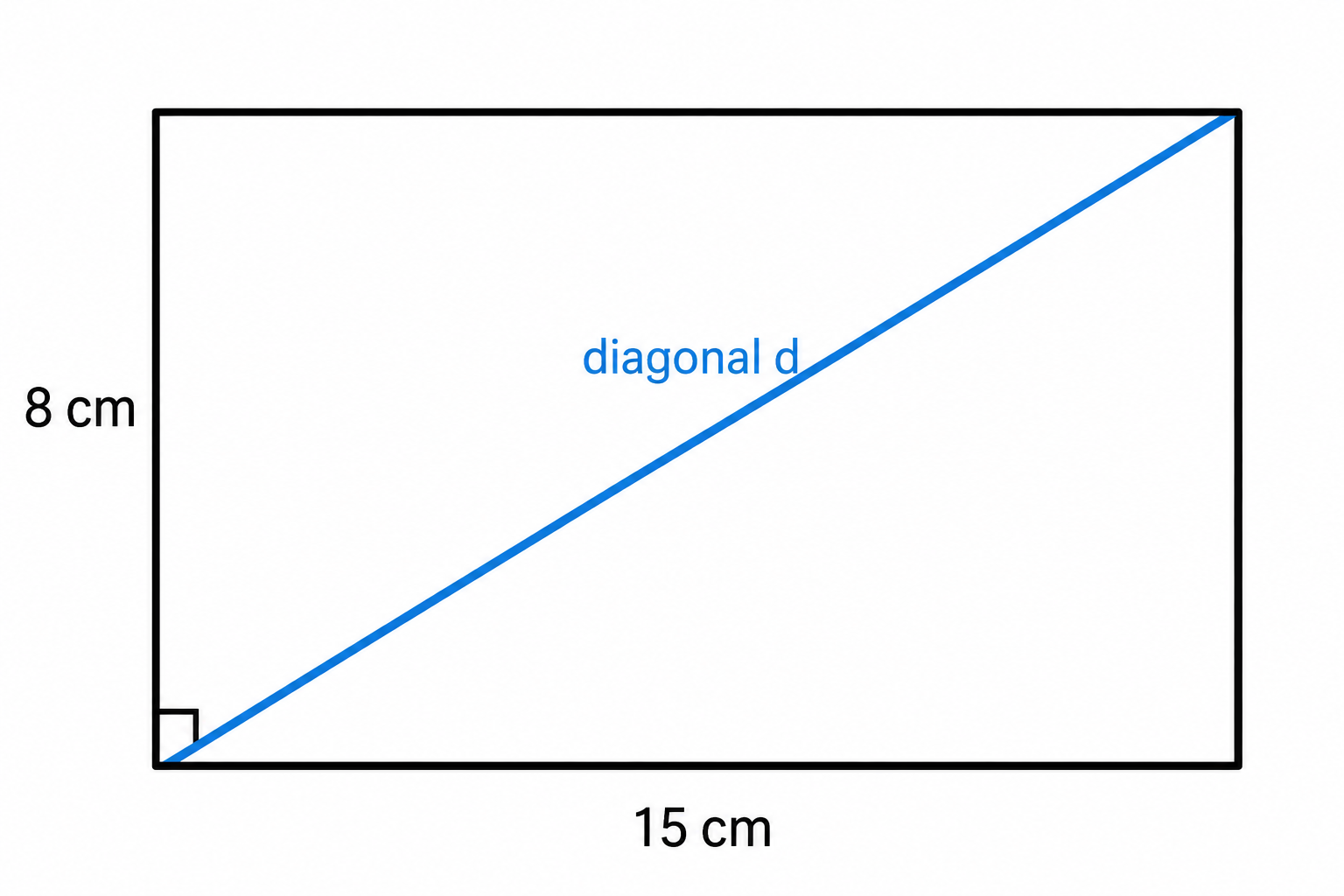 Rectángulo de 8 cm por 15 cm con diagonal d marcada.