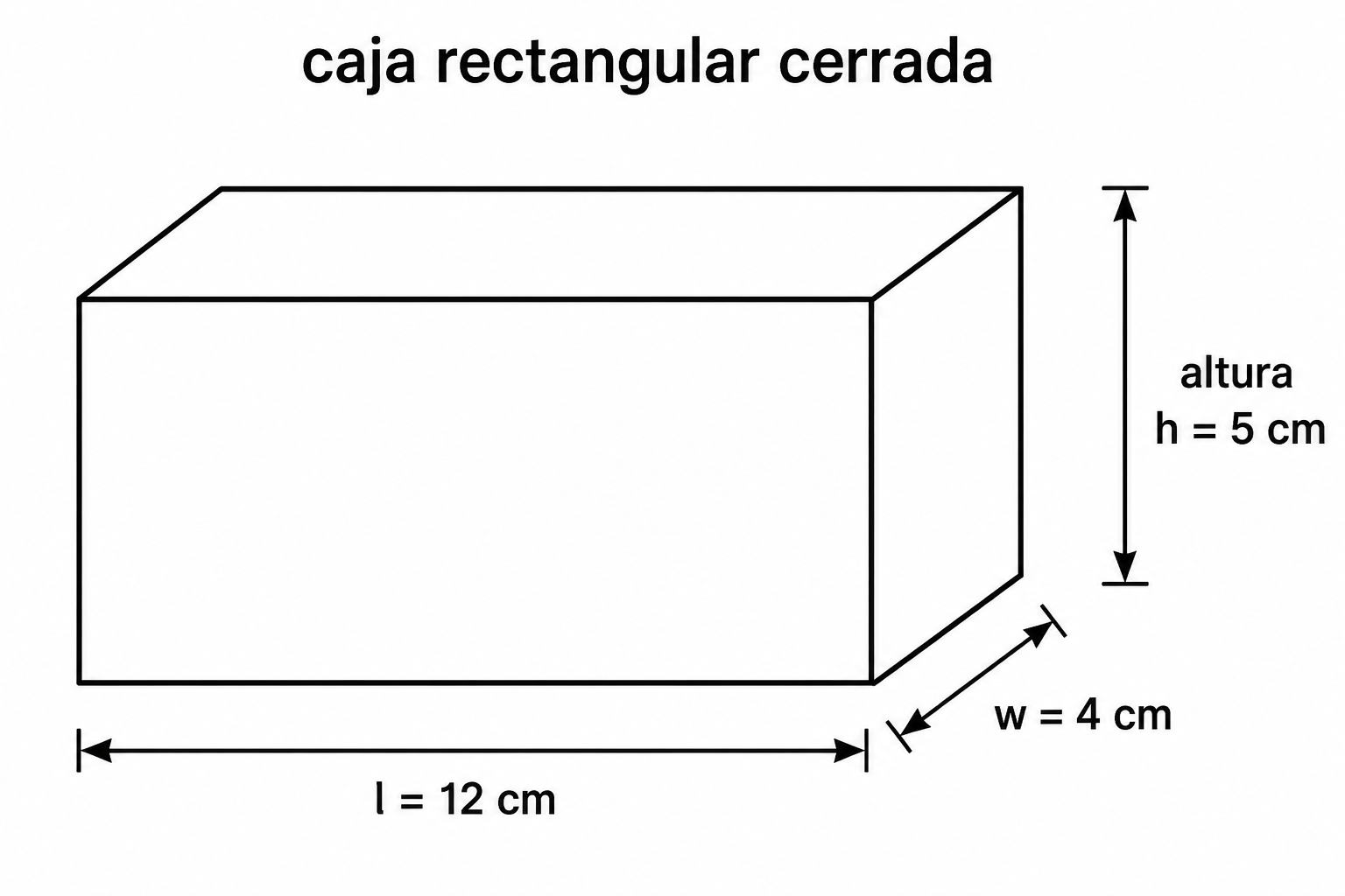 Caja rectangular cerrada de 12 cm de largo, 4 cm de ancho y 5 cm de altura.